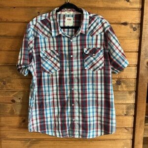 Levi's Men's Plaid Button Down Shirt in Red, Blue, and White